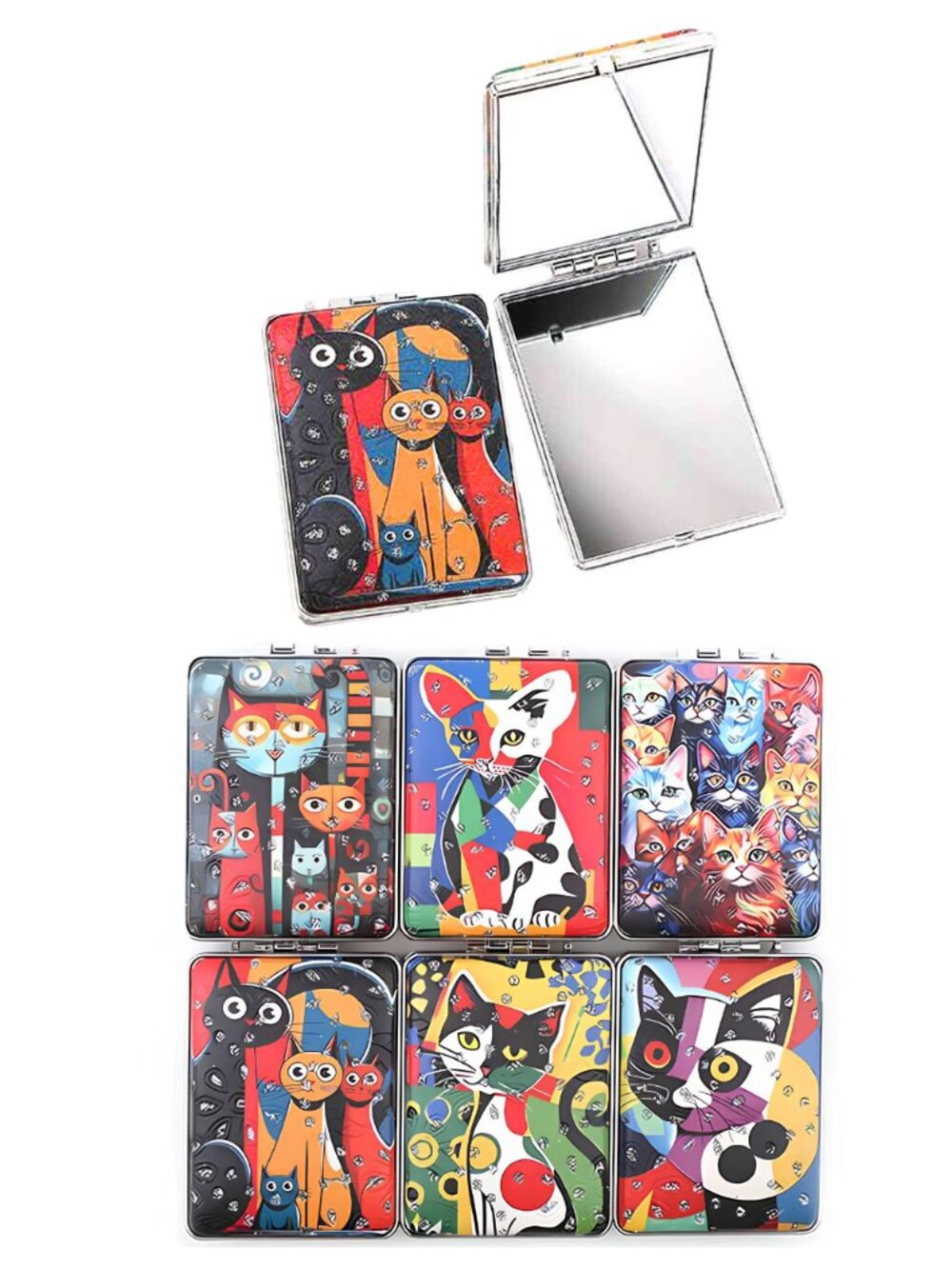 NEW Cat Kitten Theme Purse Size Makeup Mirror with Magnifying Section